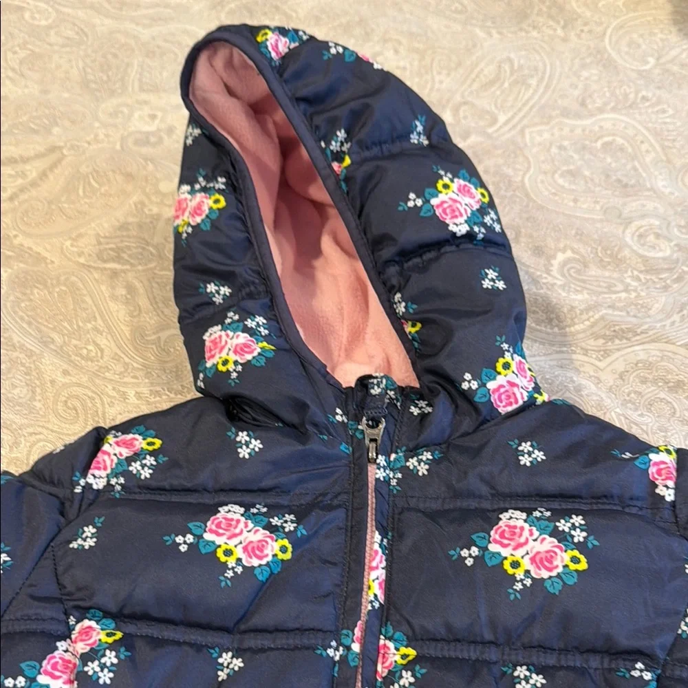 Faded Glory Navy Floral Puff Jacket with Pink Lining - Picture 3 of 4